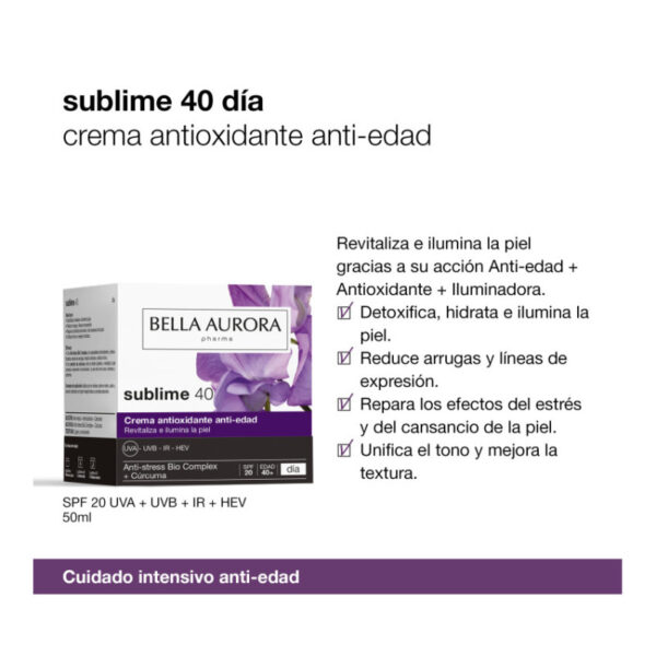 Bella Aurora Crema Antioxidante Antiedad Día Sublime 40 SPF 20 – Revitaliza e Ilumina - Imagen 2