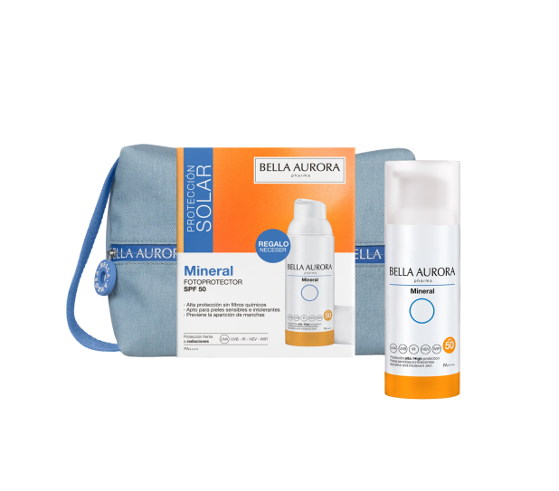 Bella Aurora Pack Fotoprotector antimanchas mineral SPF50 + neceser jean de regalo